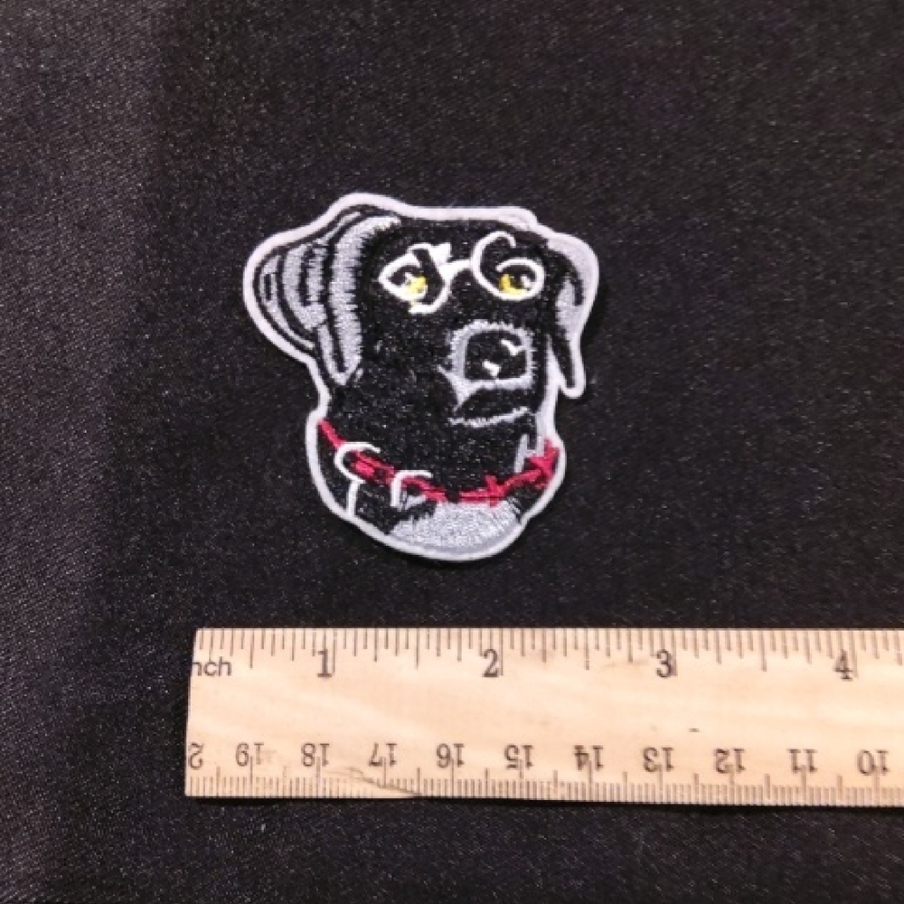 Black Lab Dog Patch with Red Collar Iron On - Picture 2 of 2